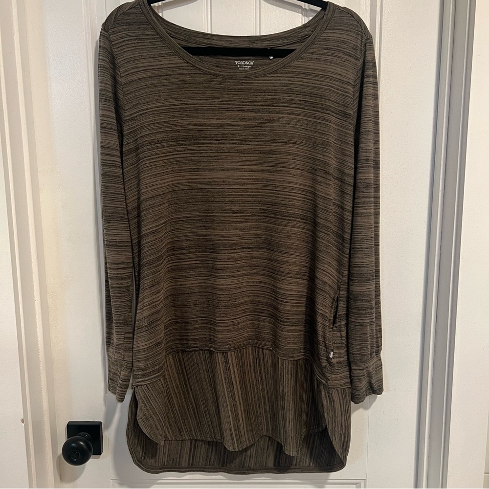 Toad &‎ Co. Olive Green Striped Long Sleeve Imogene Tunic Top. Size XL.